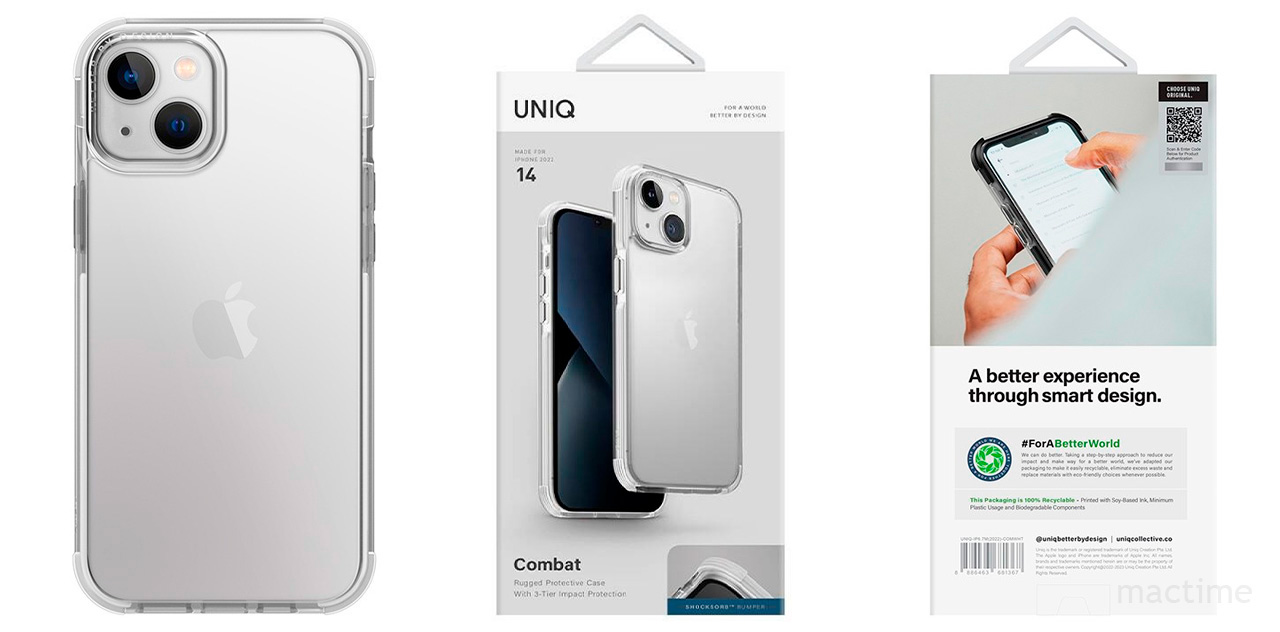 Стильный прозрачный чехол Uniq Combat для iPhone 14 с белой рамкой
